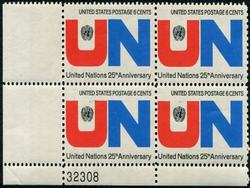 U.S. #1419 United Nations Anniversary PNB of 4