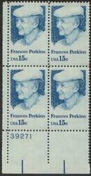 U.S. #1821 Francis Perkins PNB of 4