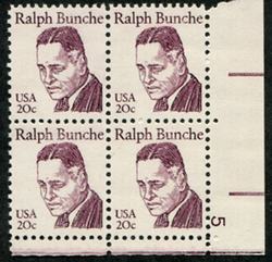 U.S. #1860 20c Ralph Bunche PNB of 4
