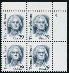 U.S. #2185 29c Thomas Jefferson PNB of 4