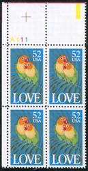 U.S. #2537 Love Issue 52c PNB of 4