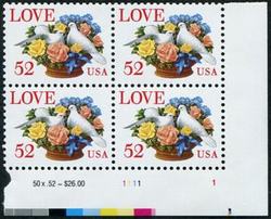 U.S. #2815 Love Issue 52c PNB of 4