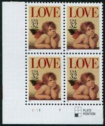 U.S. #2957 Love Issue 32c PNB of 4