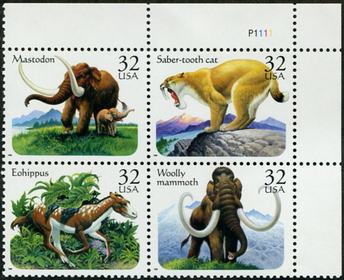 U.S. #3080a Prehistoric Animals PNB of 4