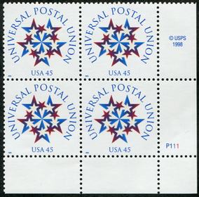 U.S. #3332 Universal Postal Union PNB of 4
