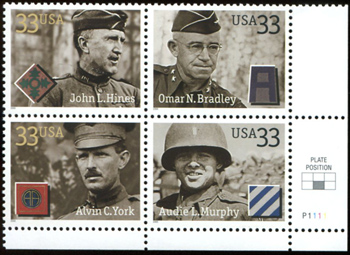 U.S. #3396a Distinguished Soldiers PNB of 4