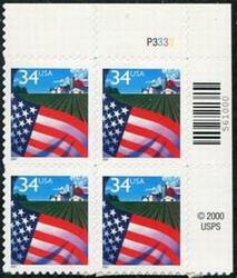 U.S. #3470 34c Flag Over Farm PNB of 4