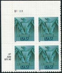 U.S. #3471A 57c Art Deco Eagle PNB of 4