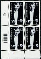 U.S. #3521 Leonard Bernstein PNB of 4