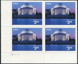U.S. #3647 $3.85 Jefferson Memorial PNB of 4