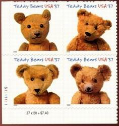 U.S. #3656a Teddy Bears setenant PNB of 4