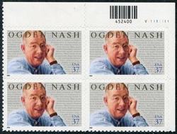 U.S. #3659 Ogden Nash PNB of 4