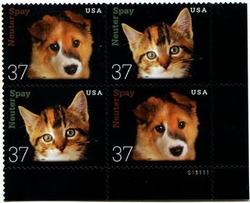 U.S. #3671a Neuter and Spay PNB of 4