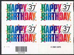 U.S. #3695 Happy Birthday 2002 PNB of 4