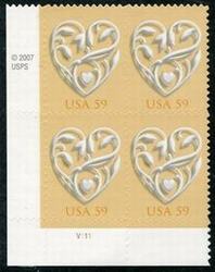 U.S. #4272 59c Wedding Hearts PNB of 4