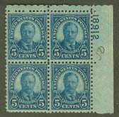 U.S. #637 5c Theodore Roosevelt MNH PNB of 4