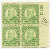 U.S. #694 13c Harrison PNB of 4 Mint
