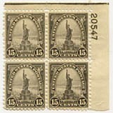 U.S. #696 15c Statue of Liberty MNH PNB of 4