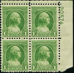 U.S. #705 1c From Washington Bust by Houdon PNB of 4 MNH