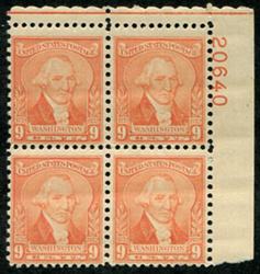 U.S. #714 9c Washington Portrait by W. Williams PNB of 4 MNH