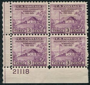 U.S. #727 Peace of 1783 PNB of 4