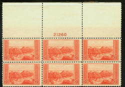 U.S. #741 View of Grand Canyon MNH PNB of 6