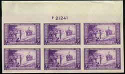 U.S. #755 Wisconsin, Farley Printing MNH PNB of 6