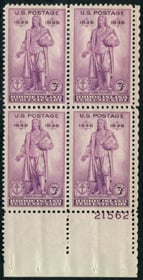 U.S. #777 Rhode Island Tercentenary PNB of 4