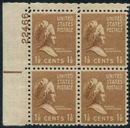 U.S. #805 1-1/2c Martha Washington PNB of 4