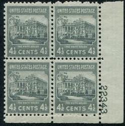 U.S. #809 4-1/2c The White House PNB of 4