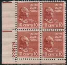 U.S. #815 10c John Tyler PNB of 4