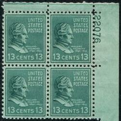 U.S. #818 13c Millard Filmore PNB of 4