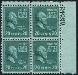 U.S. #825 20c James A. Garfield PNB of 4