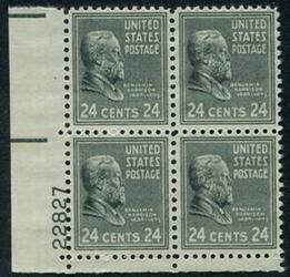 U.S. #828 24c Benjamin Harrison PNB of 4