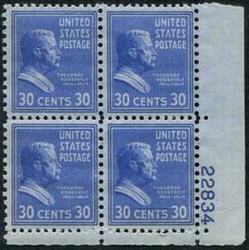 U.S. #830 30c Theodore Roosevelt PNB of 4