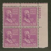 U.S. #831 50c William Howard Taft PNB of 4