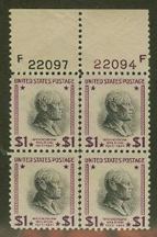 U.S. #832 $1 Woodrow Wilson PNB of 4