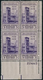 U.S. #857 Printing Tercentenary PNB of 4