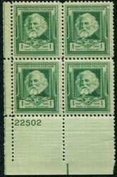 U.S. #864 1c Henry Wadsworth Longfellow PNB of 4