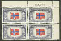 U.S. #911 Overrun Countries - Flag of Norway PNB of 4