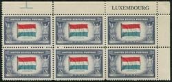 U.S. #912 Overrun Countries - Flag of Luxembourg PNB of 6