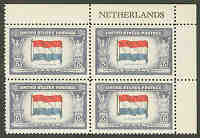 U.S. #913 Overrun Countries - Flag of Netherlands PNB of 4