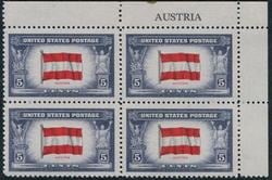 U.S. #919 Overrun Countries - Flag of Austria, PNB of 4