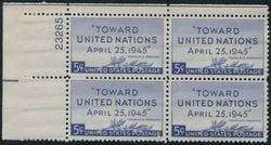 U.S. #928 United Nations Conference PNB of 4