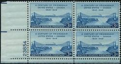 U.S. #961 U.S. - Canada Friendship PNB of 4