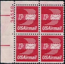 U.S. #C79 13c Winged Airmail Envelope PNB of 4
