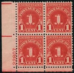 U.S. #J80 1c Postage Due Perf. 11x10 PNB of 4