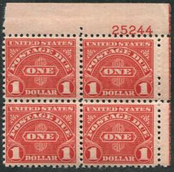 U.S. #J87 $1.00 Postage Due Plate PNB of 4