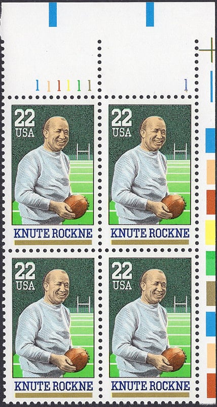 U.S. #2376 Knute Rockne PNB of 4