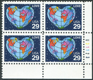 U.S. #2535A Love Issue 29c Perf 11 PNB of 4